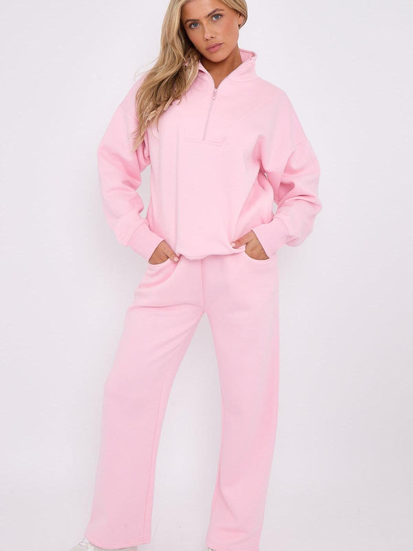 Kind Vibe Women's 1/2 Zip Top & Jogger Fleece Co-ord Set - Pink