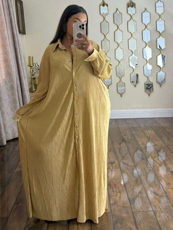 Kind Vibe Women's Pleated Satin Maxi Summer Dress (One Size 8-20)plated - Mustard