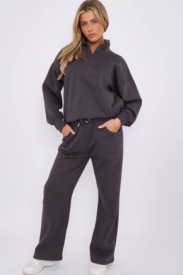 Kind Vibe Women's 1/2 Zip Top & Jogger Fleece Co-ord Set - Charcoal