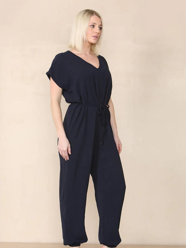Kind Vibe Women's Tie Waist Stylish Harem Jumpsuit (One Size 6-16) Womenswear Basic - Black