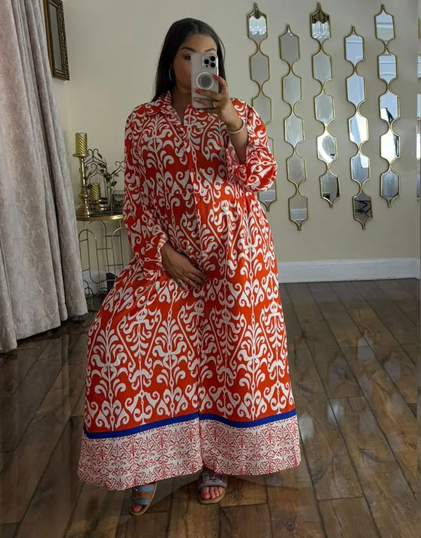 Kind Vibe Womens Printed Maxi Summer Dress (One Size 8-20) - Orange