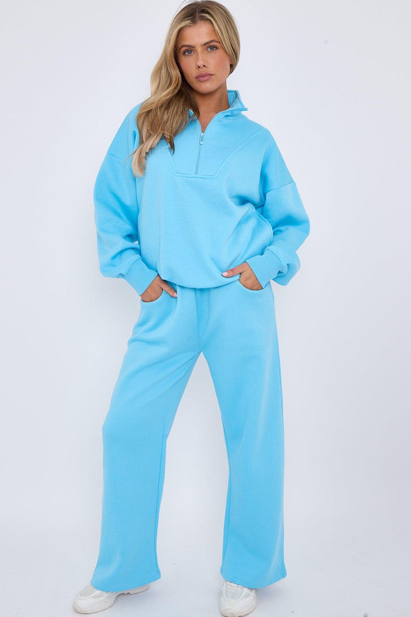 Kind Vibe Women's 1/2 Zip Top & Jogger Fleece Co-ord Set - Blue