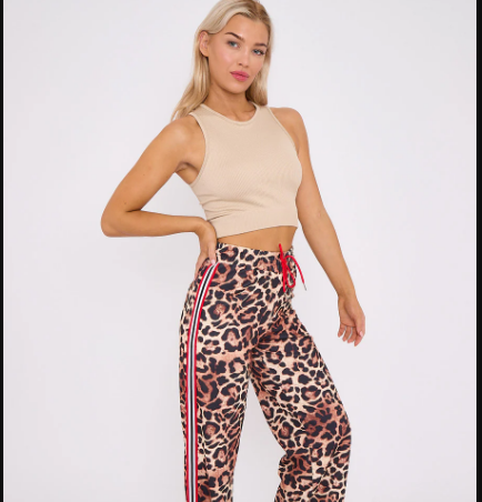 Kind Vibe Women's Ladies Leopard Print Wide Leg Trousers