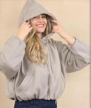 Kind Vibe  Women's Bubble Hem Cropped Fleece Lined Jacket - Grey