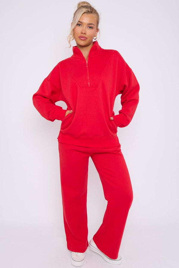 Kind Vibe Women's 1/2 Zip Top & Jogger Fleece Co-ord Set - Red