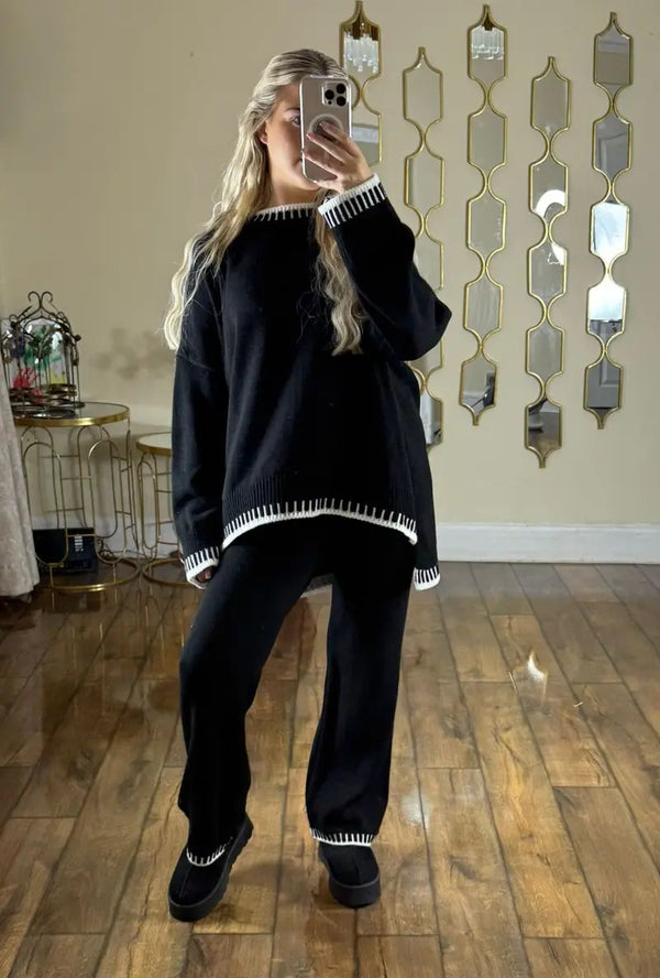 Kind Vibe Womens Casual Loungewear Rib Knit Wide Leg Co-Ord Set (One Size 6-12)