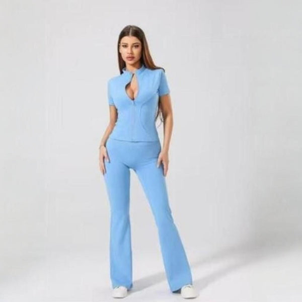 Kind Vibe Super Fitness Short Sleeve Active Gym Set - Sky Blue