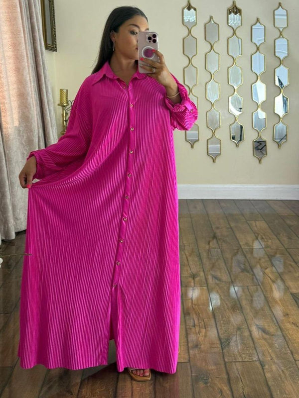 Kind Vibe Women's Pleated Satin Maxi Summer Dress (One Size 8-20)plated - Fuchsia