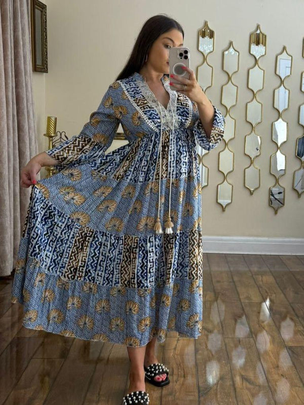 Kind Vibe Women's Printed Maxi Summer Dress (One Size 6-16) - Blue