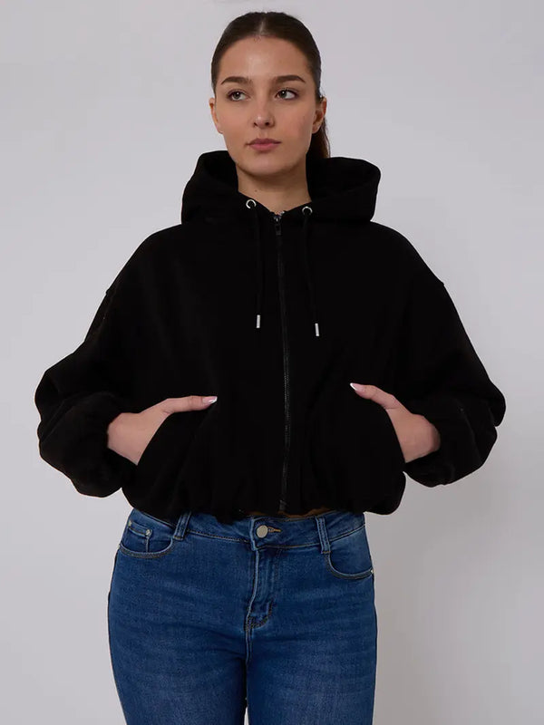 Kind Vibe Women's Bubble Hem Fleece Lined Cropped Jacket