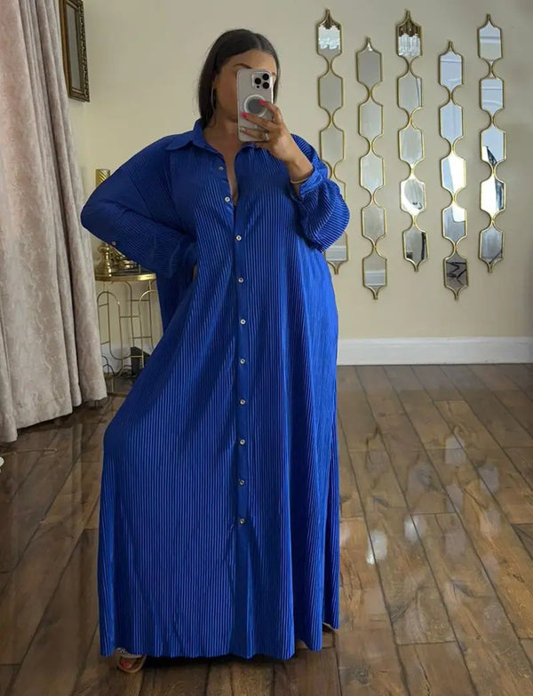 Kind Vibe Womens Pleated Satin Maxi Summer Dress (One Size 8-20) - Royal Blue