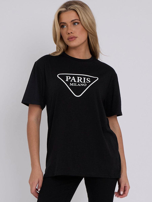 Kind Vibe Women's Paris Milano Printed T-Shirt - Black