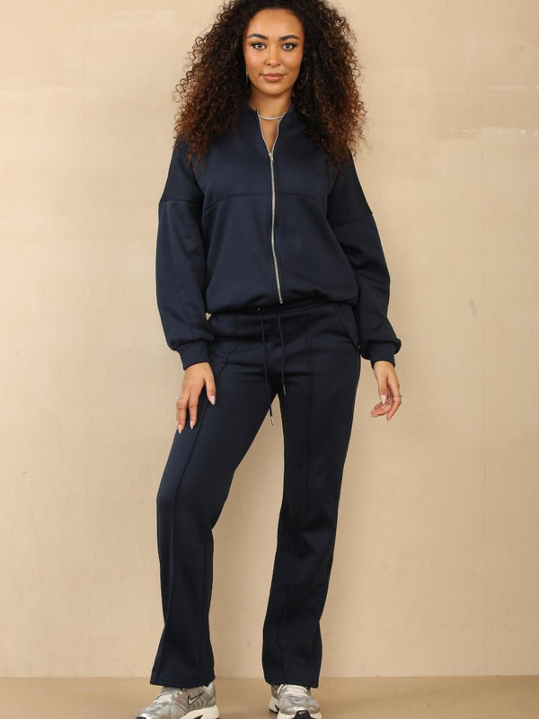 Kind Vibe Women's Bomber Oversized Baggy 2 Pieces Loungewear Causal Comfortable Tracksuit Set Womenswear - Navy