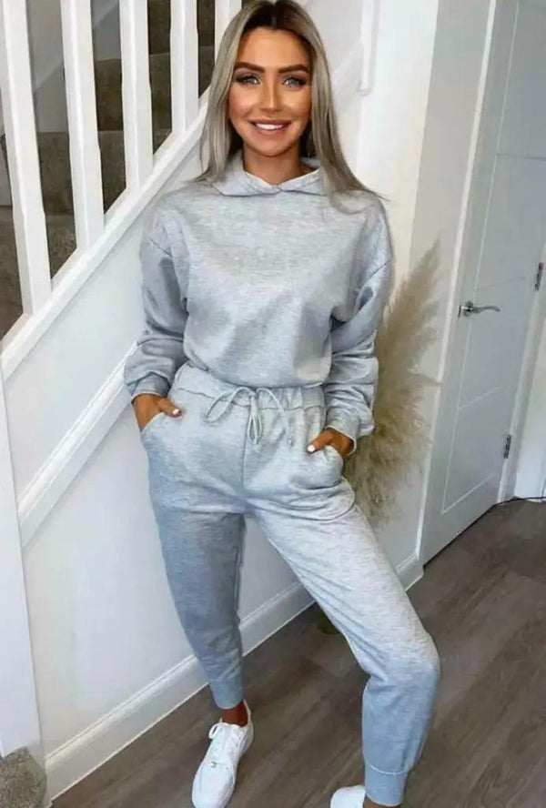 Kind Vibe Women's Ruched Sleeve Hoodie top & Bottom Suit Loungewear Co-Ord Set Casual - Grey