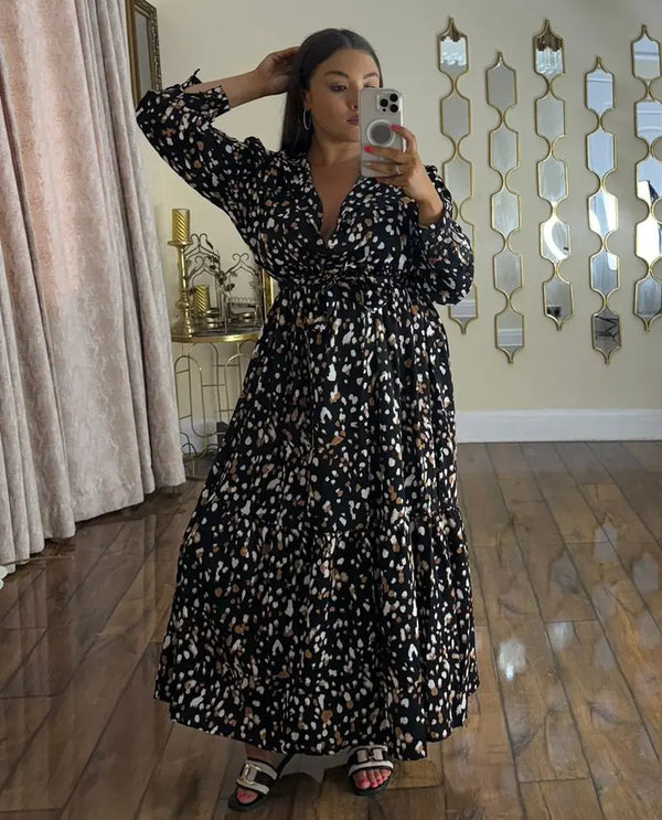 Kind Vibe Womens Printed Maxi Summer Belted Dress (One Size 8-20)  - Black
