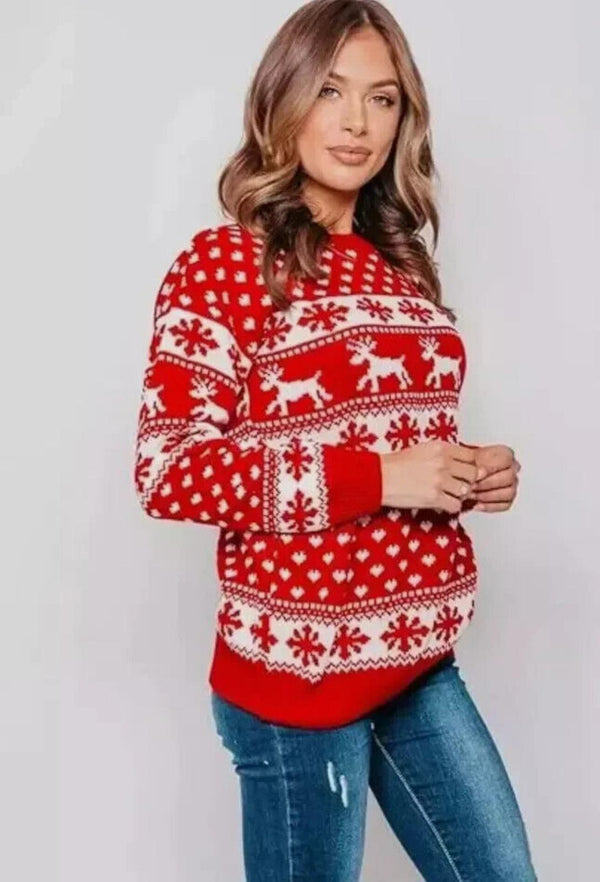 Kind Vibe Women's Snowflake Xmas Jumper - Red