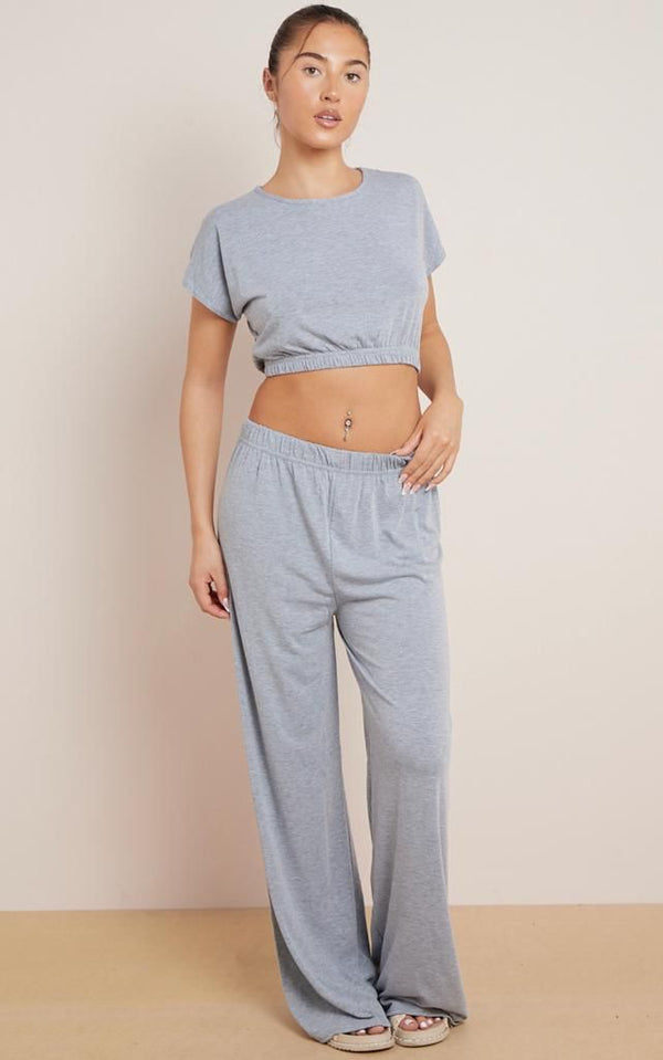 Kind Vibe Women's Cropped Top Trouser Outfit Set Two Piece Loungewear Tank Pants Comfortable - Grey