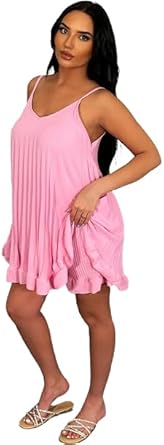 Kind Vibe Women's Frill Pleated Cami Vest Short Top (One Size 6-14) Cami Top Comfort - Rose