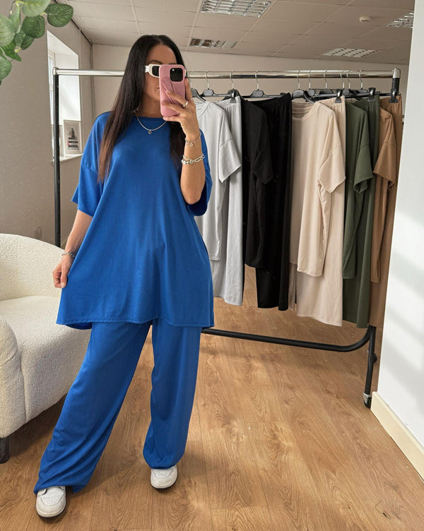 Kind Vibe Women's Baggy Style Two Piece Co ord Set (One Size 6-16) - Royal Blue