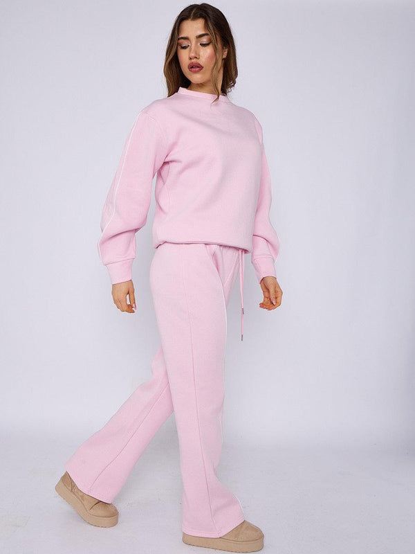 Kind Vibe Women's Sleeve Pipping Sweatshirt & Jogger Co Ord Set - Pink