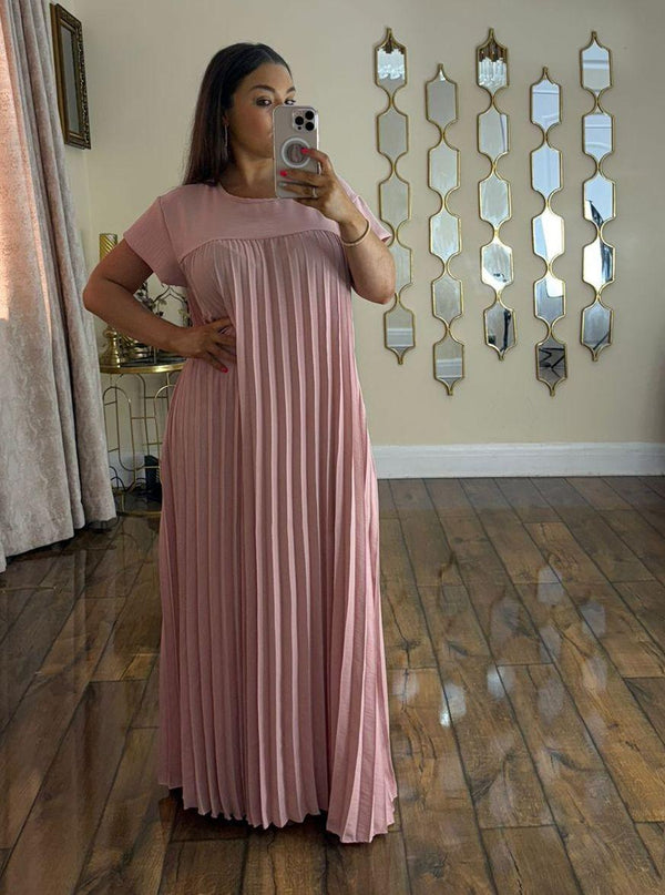Kind Vibe Women's Long Pleated Summer Maxi Dress with Pockets - Rose