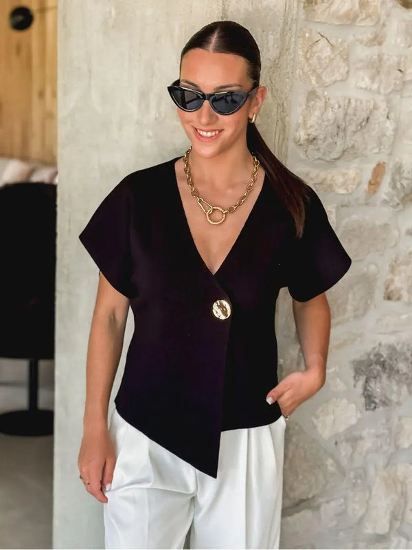 Kind Vibe Women's Stunning Super Soft Gold Button Wrap Top (One Size 6-14)