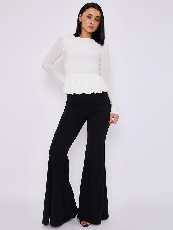 Kind Vibe Women's Ladies High Waist Flared Trousers - Black