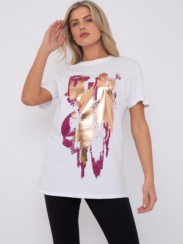 Kind Vibe Women's Wine Foil Graphic Printed T-Shirt - Casual and Comfortable Fit Tee - White