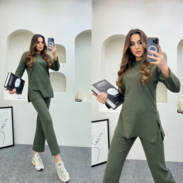 Kind Vibe Women's Two Piece Top and Trouser Co Ord Set One Size 6-12 - Khaki
