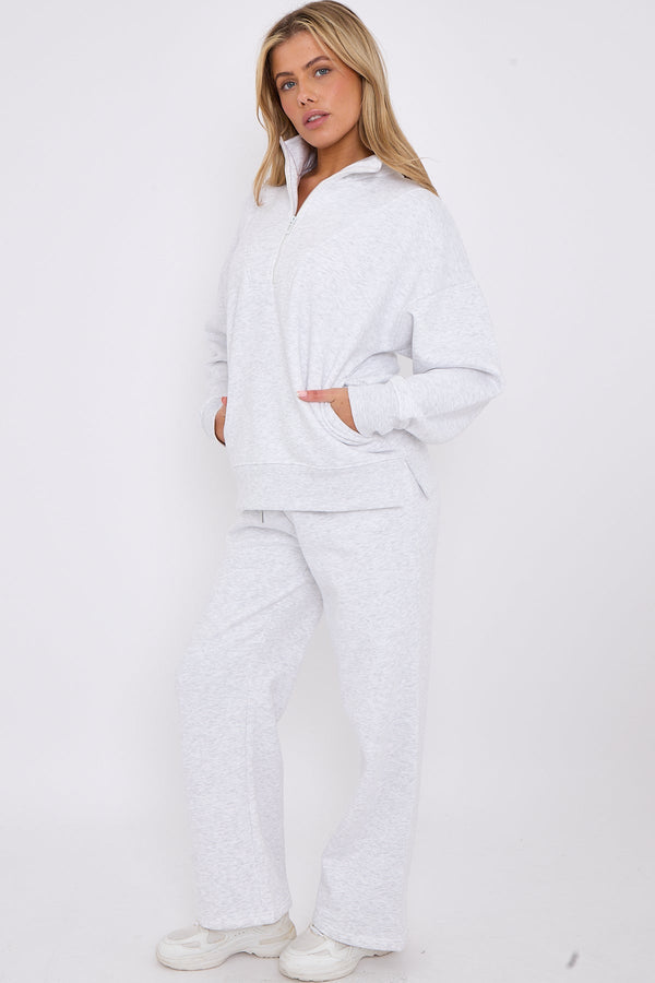 Kind Vibe Women's 1/2 Zip Top & Jogger Fleece Co-ord Set - Bleach Grey