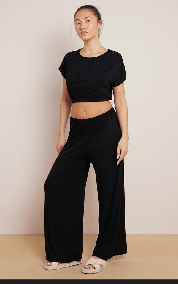 Kind Vibe Women's Cropped Top Trouser Outfit Set Two Piece Loungewear Tank Pants Comfortable - Black