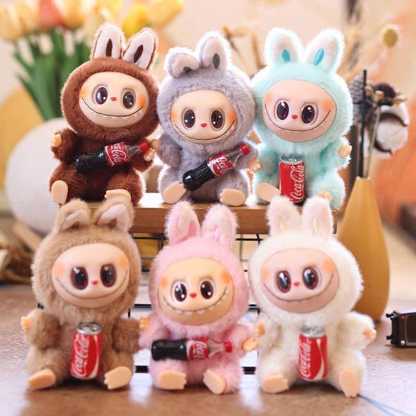 Adorable Plush Keychain LAbubu Dolls with Mini Coke Can Blindbox Gift