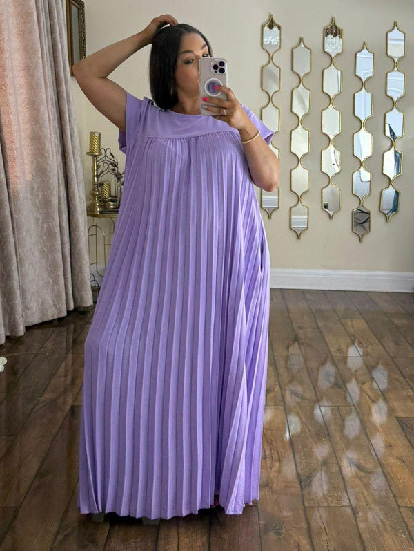 Kind Vibe Women's Long Pleated Summer Maxi Dress with Pockets - Lilac