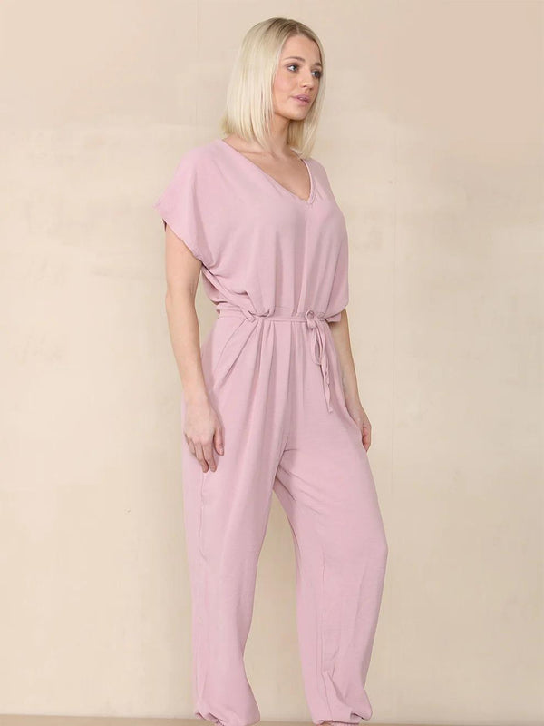 Kind Vibe Women's Tie Waist Stylish Harem Jumpsuit (One Size 6-16) Womenswear Basic - Dusty Pink
