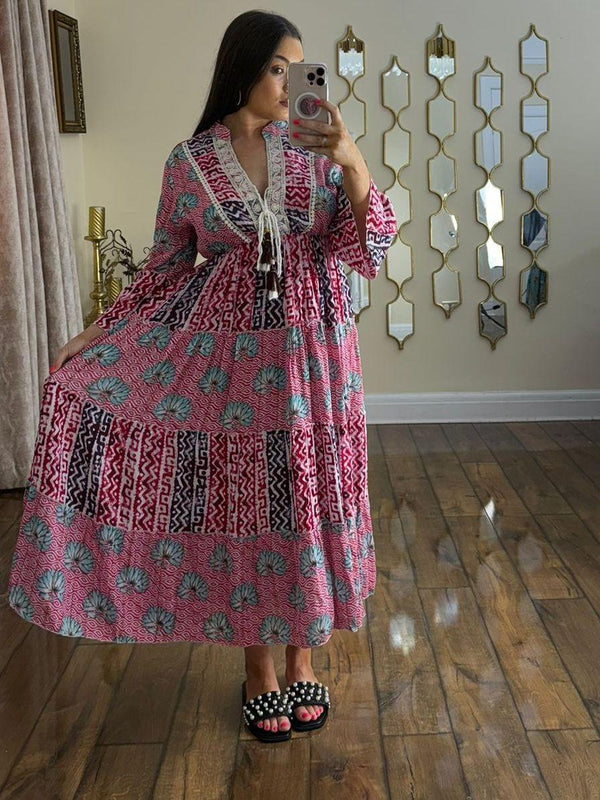 Kind Vibe Women's Printed Maxi Summer Dress (One Size 6-16) - Pink