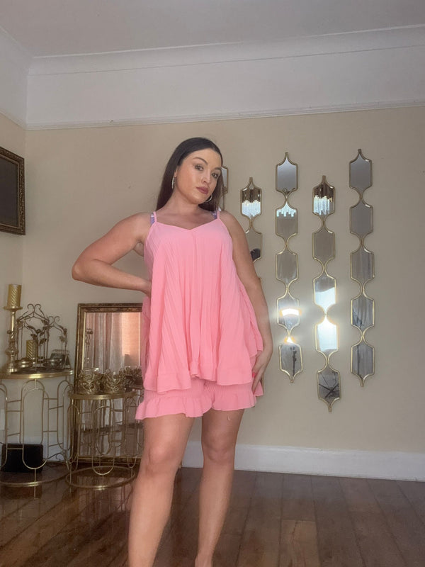 Kind Vibe Women's Frill Pleated Cami Vest Short Top (One Size 6-14) Cami Top Comfort - Rose