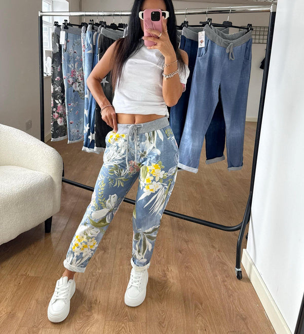 Kind Vibe Women's Cargo Trousers - Yellow Floral Print