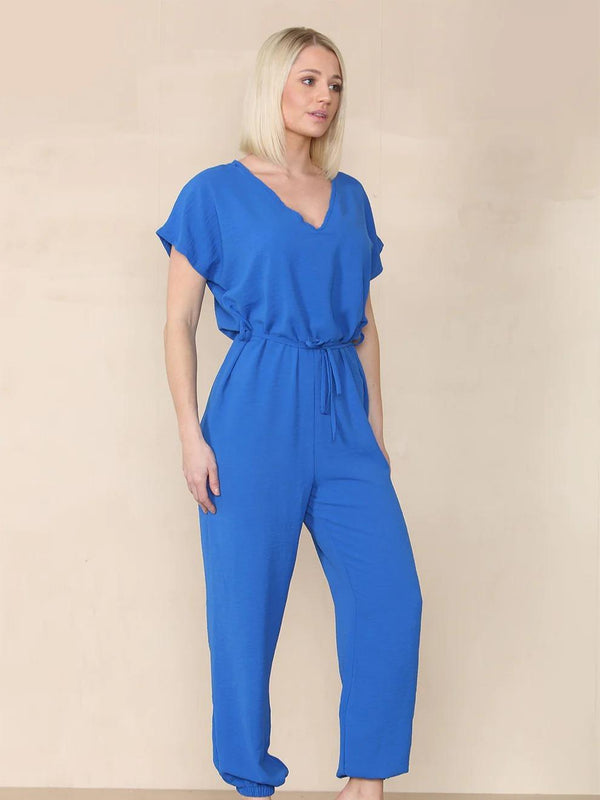 Kind Vibe Women's Tie Waist Stylish Harem Jumpsuit (One Size 6-16) Womenswear Basic - Royal Blue