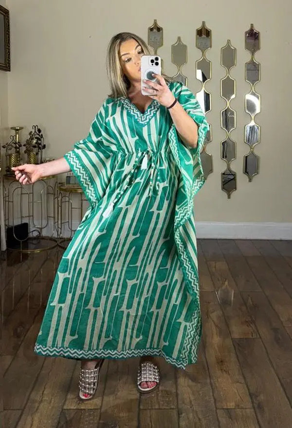 Kind Vibe Womens Printed Maxi Summer Kaftan Dress (One Size 6-18)