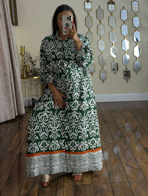 Kind Vibe Women's Printed Maxi Summer Dress (One Size 8-20) - Green