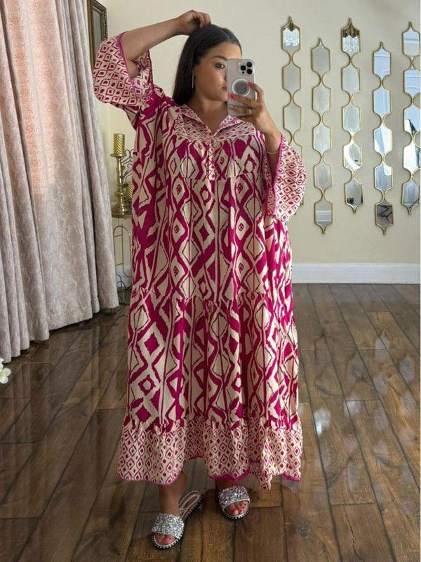Kind Vibe Women's Maxi Summer Printed Dress (One Size 8-20)  - Red