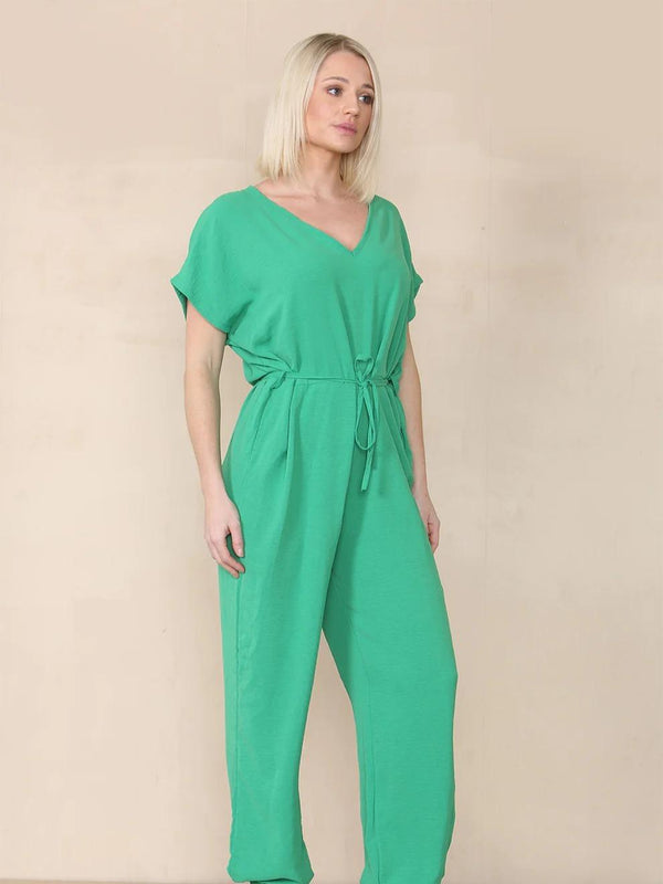 Kind Vibe Women's Tie Waist Stylish Harem Jumpsuit (One Size 6-16) Womenswear Basic - Jade Green