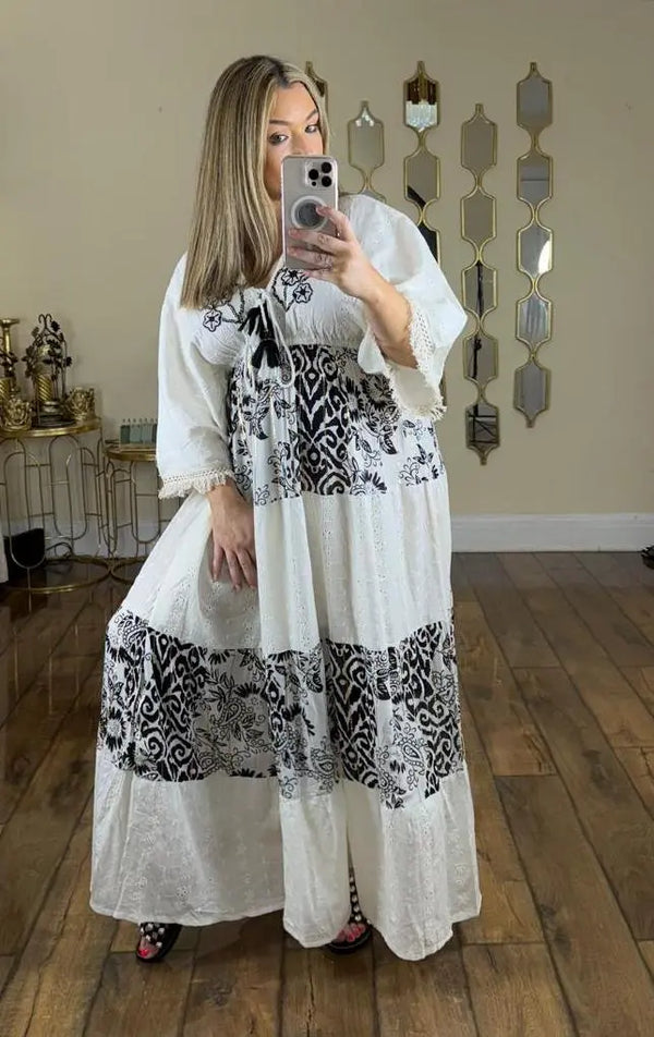 Kind Vibe Women's Midi and Maxi Summer Black White Printed Dress