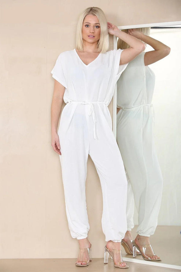 Kind Vibe Women's Tie Waist Stylish Harem Jumpsuit (One Size 6-16) Womenswear Basic - Cream