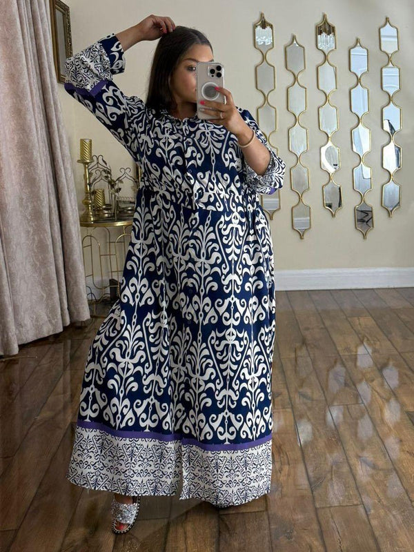 Kind Vibe Women's Printed Maxi Summer Dress (One Size 8-20) - Blue