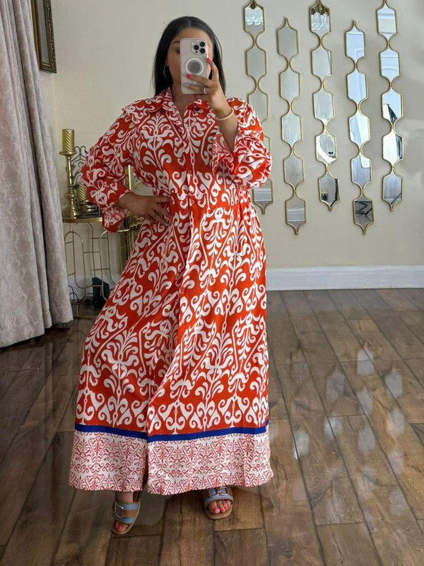 Kind Vibe Women's Printed Maxi Summer Dress (One Size 8-20) - Orange