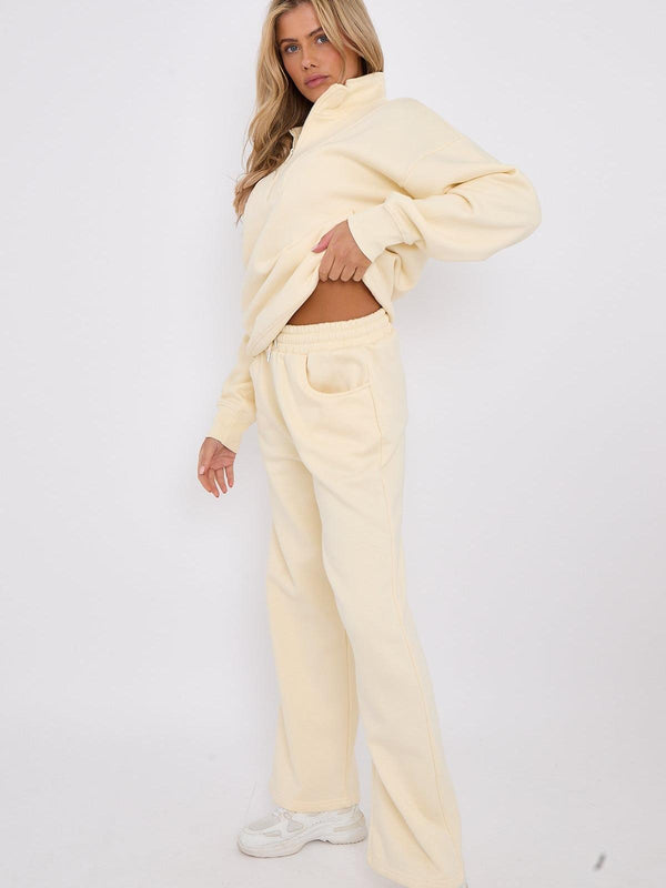 Kind Vibe Women's 1/2 Zip Top & Jogger Fleece Co-ord Set - Cream