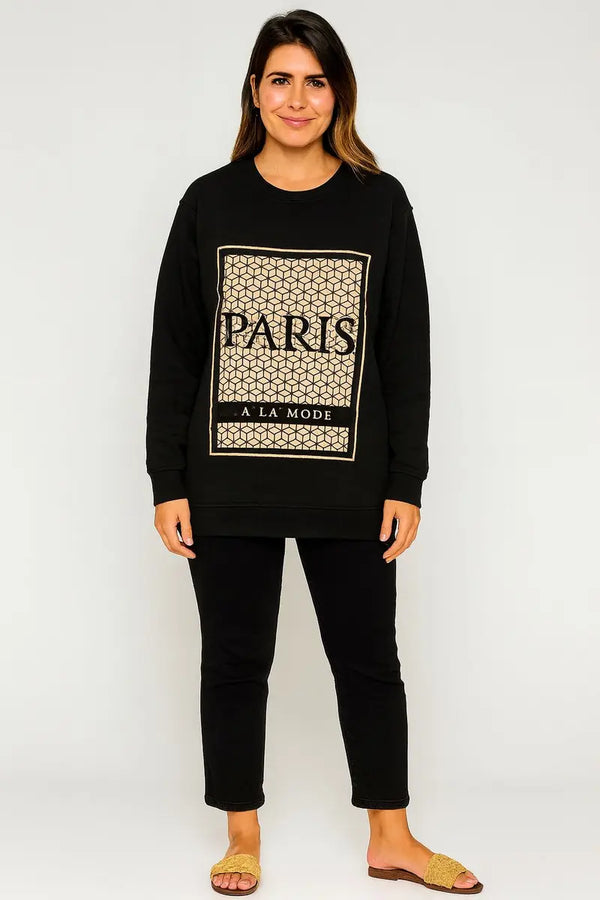 Kind Vibe Women's Paris Slogan Sweat Shirt Top