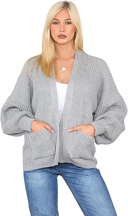 Kind Vibe Women's Cropped Baloon Cardigan (Many colours One size 6-22) Knitwear - Light Grey