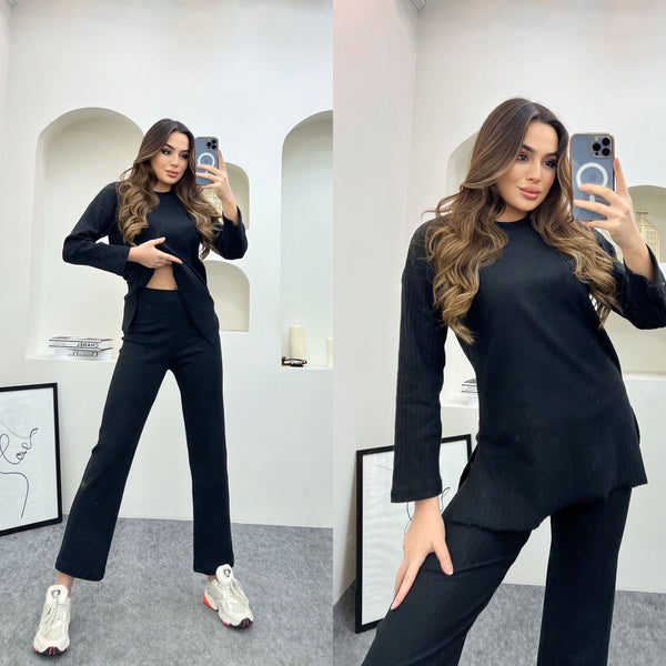Kind Vibe Women's Two Piece Top and Trouser Co Ord Set One Size 6-12 - Black